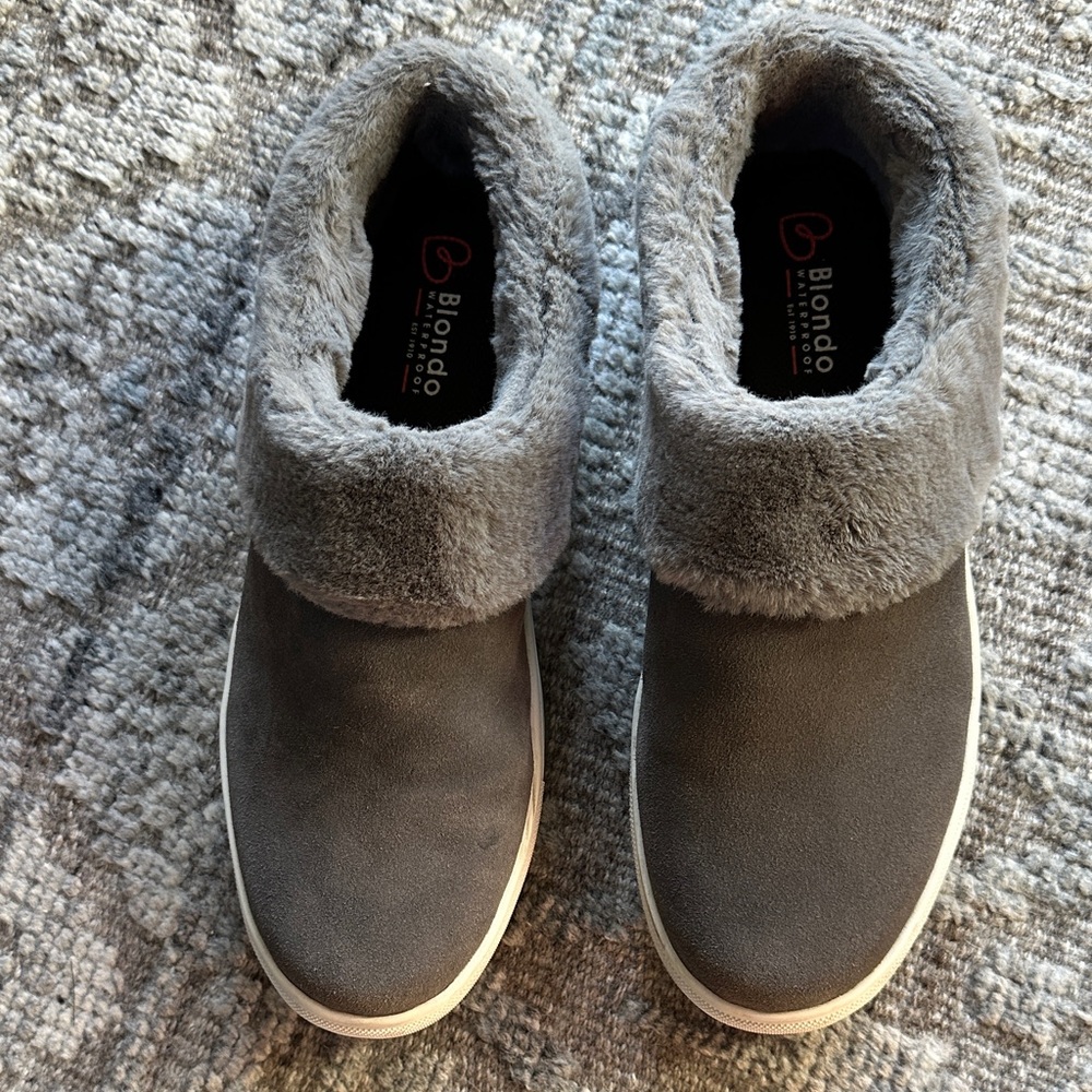 Blondo Charcoal Fur-Trimmed Waterproof Slip-Ons